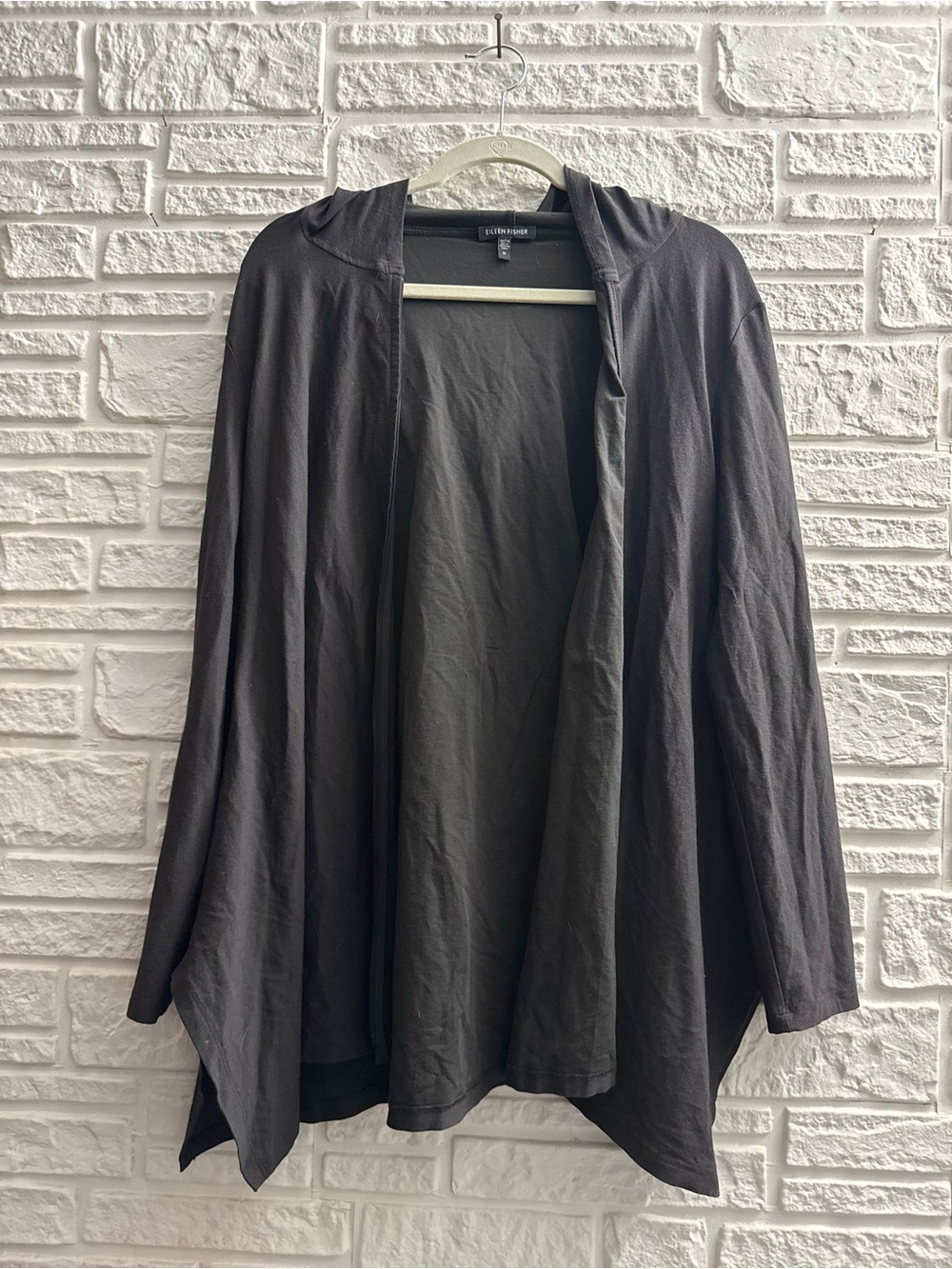 Eileen Fisher Gray Hooded Draped Zip Cardigan Jacket Viscose Blend Medium